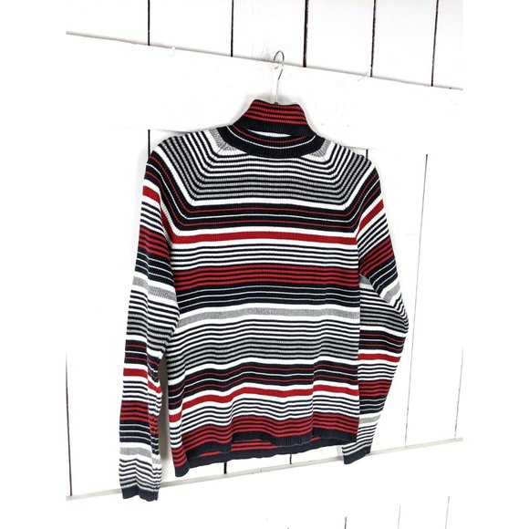90s vintage fitted striped ribbed turtle neck long sleeve sweater top - Picture 3 of 3
